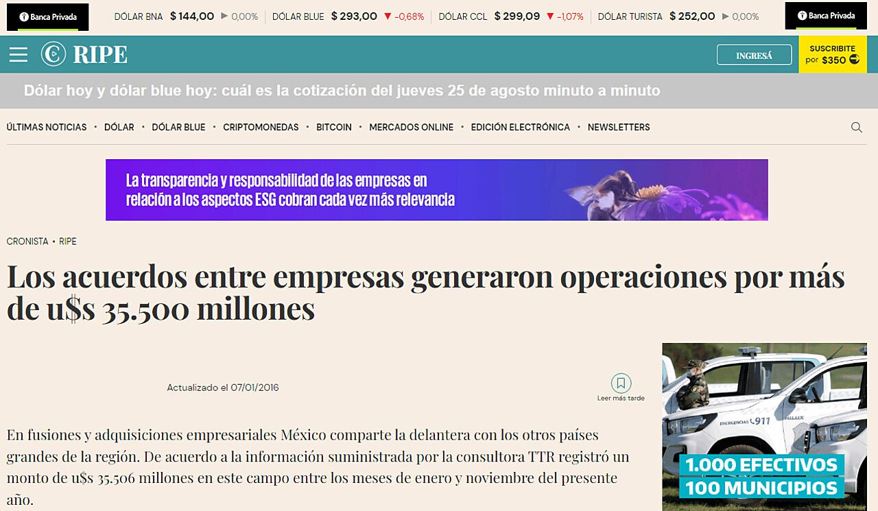 Los acuerdos entre empresas generaron operaciones por ms de u$s 35.500 millones